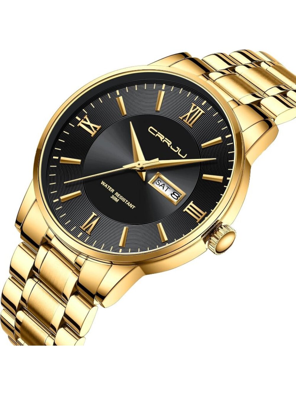 Men's Gold Black Luxury Stainless Steel Chronograph Analog Quartz Round Watch - Picture 2 of 5